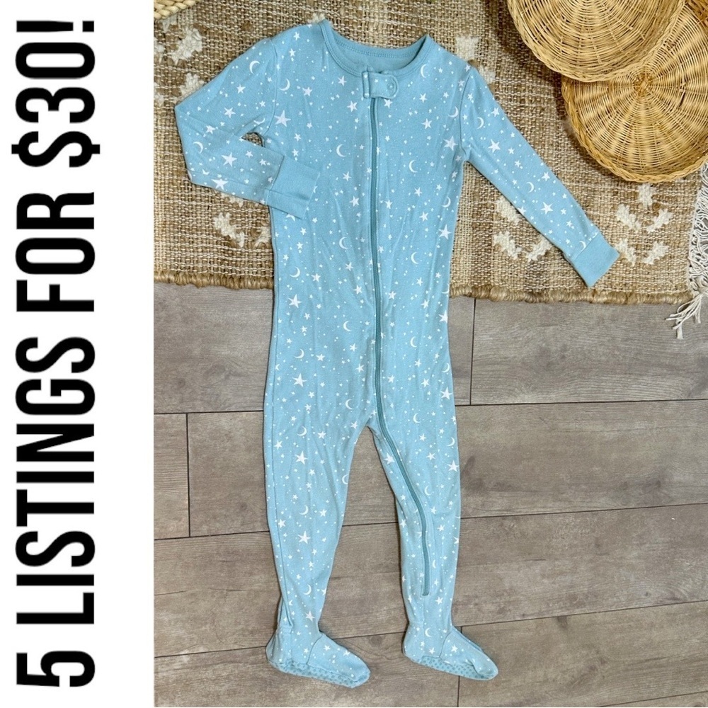 Old Navy Toddler Girl Star Print Zip Footie Pajamas Blue Starry Kids One Piece - Picture 2 of 11